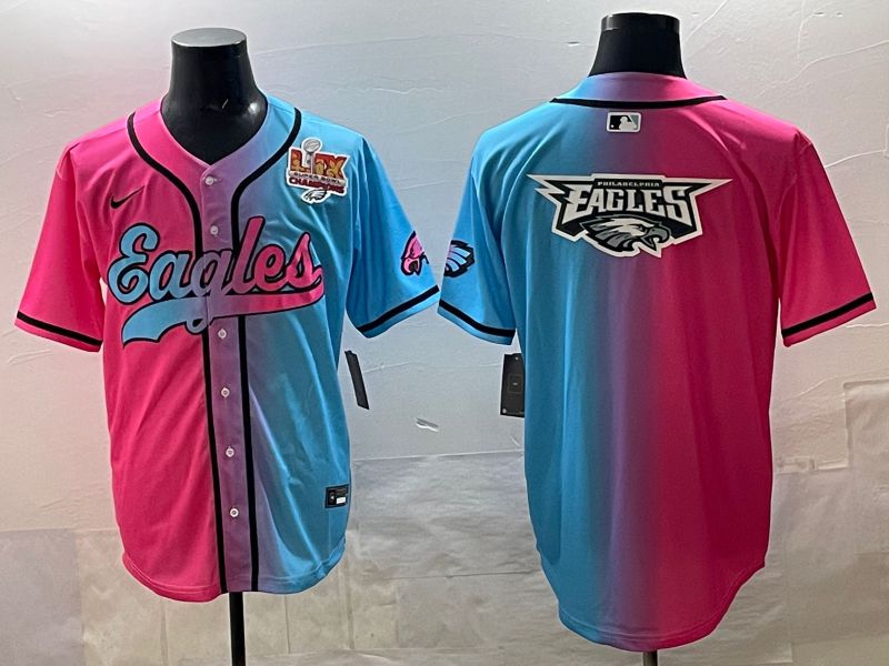 Men 2025 Philadelphia Eagles Blank Blue pink Nike Limited NFL Jersey style 024